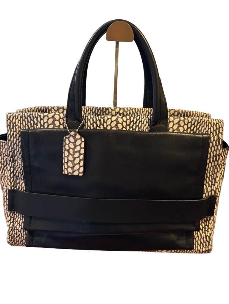 COACH F28303 Painted Snakeskin Leather Carryall Satchel Black & White 2