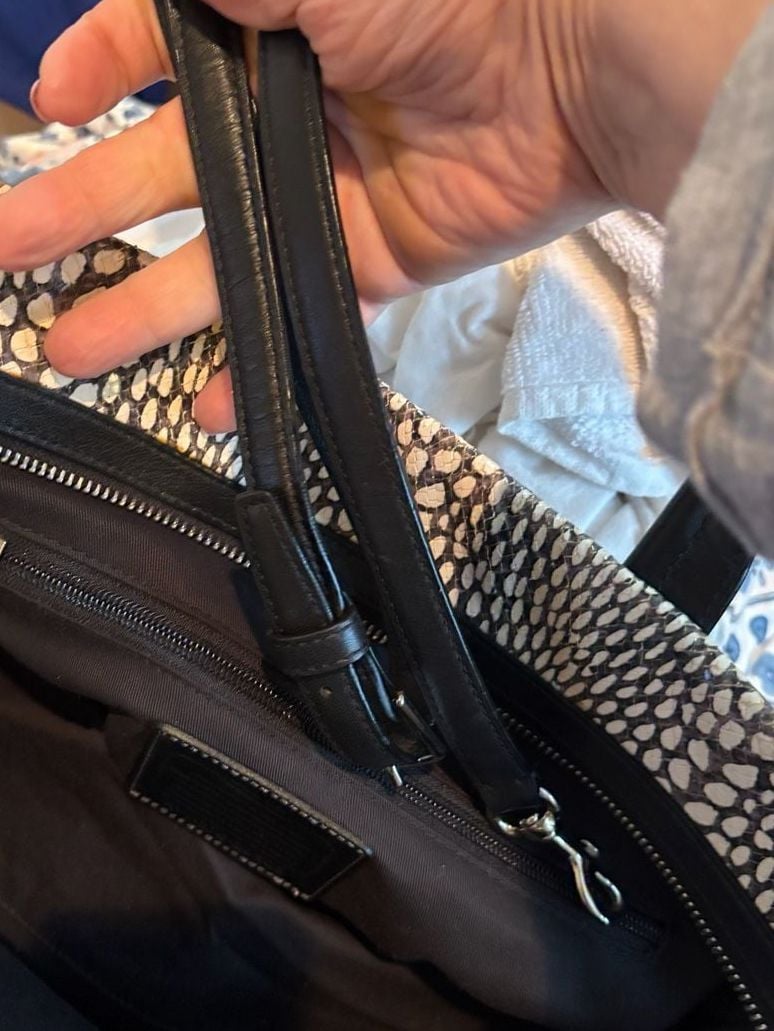 COACH F28303 Painted Snakeskin Leather Carryall Satchel Black & White 11