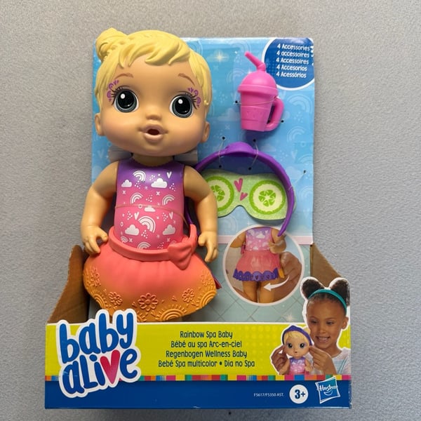 Baby Alive Rainbow Spa Baby Blonde Hair Doll with 4 Accessories