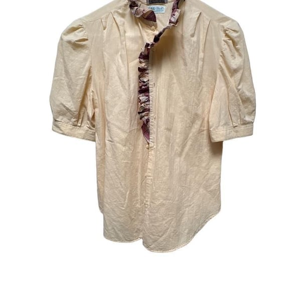 Mills-Touche Vintage Yellow Ruffled Plaid Collar Short Sleeve 100% Cotton 12