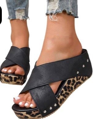 Women's Wedge Platform Sandals Leopard Print Open Toe 2