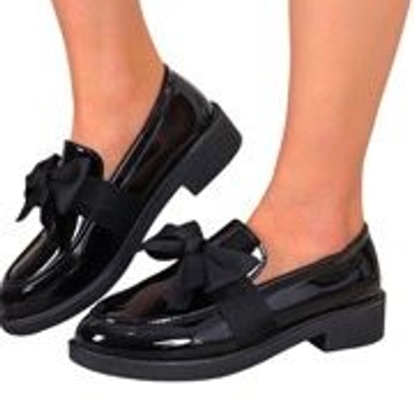 Rokment Womens Bowknot Oxfords Dress Shoes Spring Fall Vintage Casual Leather Platform Chunky Lug Mid Heels Slip on Boat Loafers Walking Footwear Black Size 7 - .com,