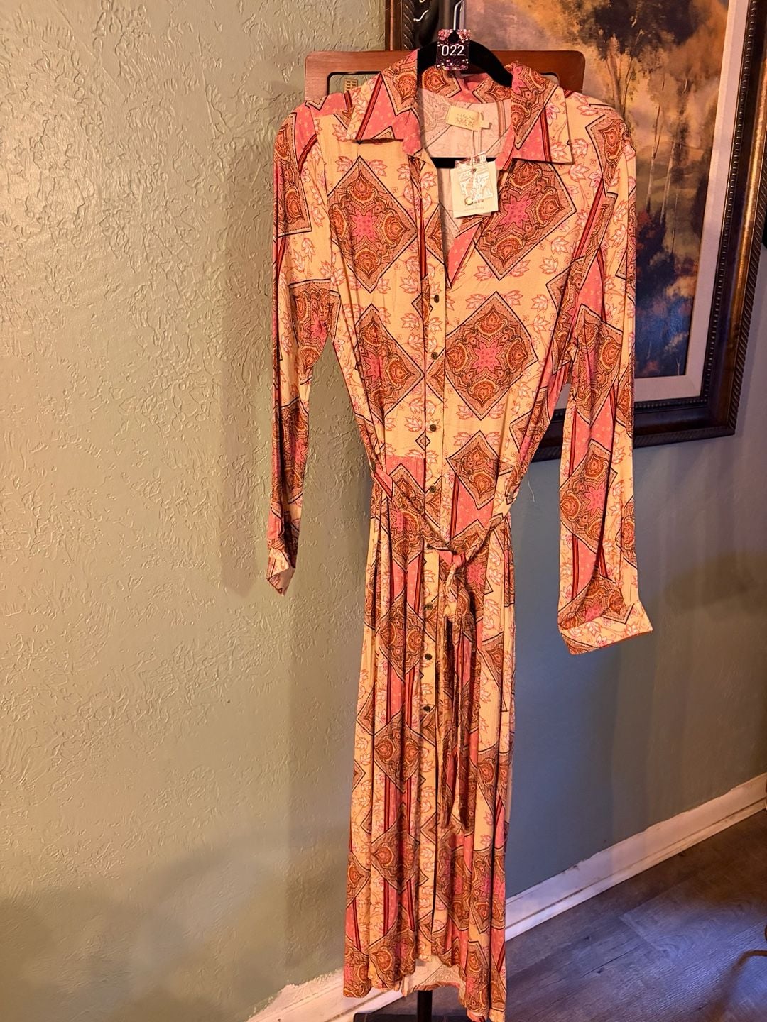 Nekane NKN Long Sleeve Paisley Print Maxi Shirt Dress 2