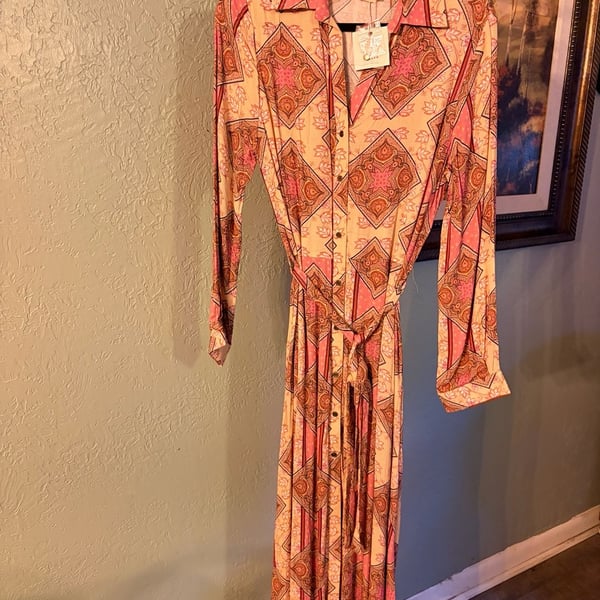 Nekane NKN Long Sleeve Paisley Print Maxi Shirt Dress