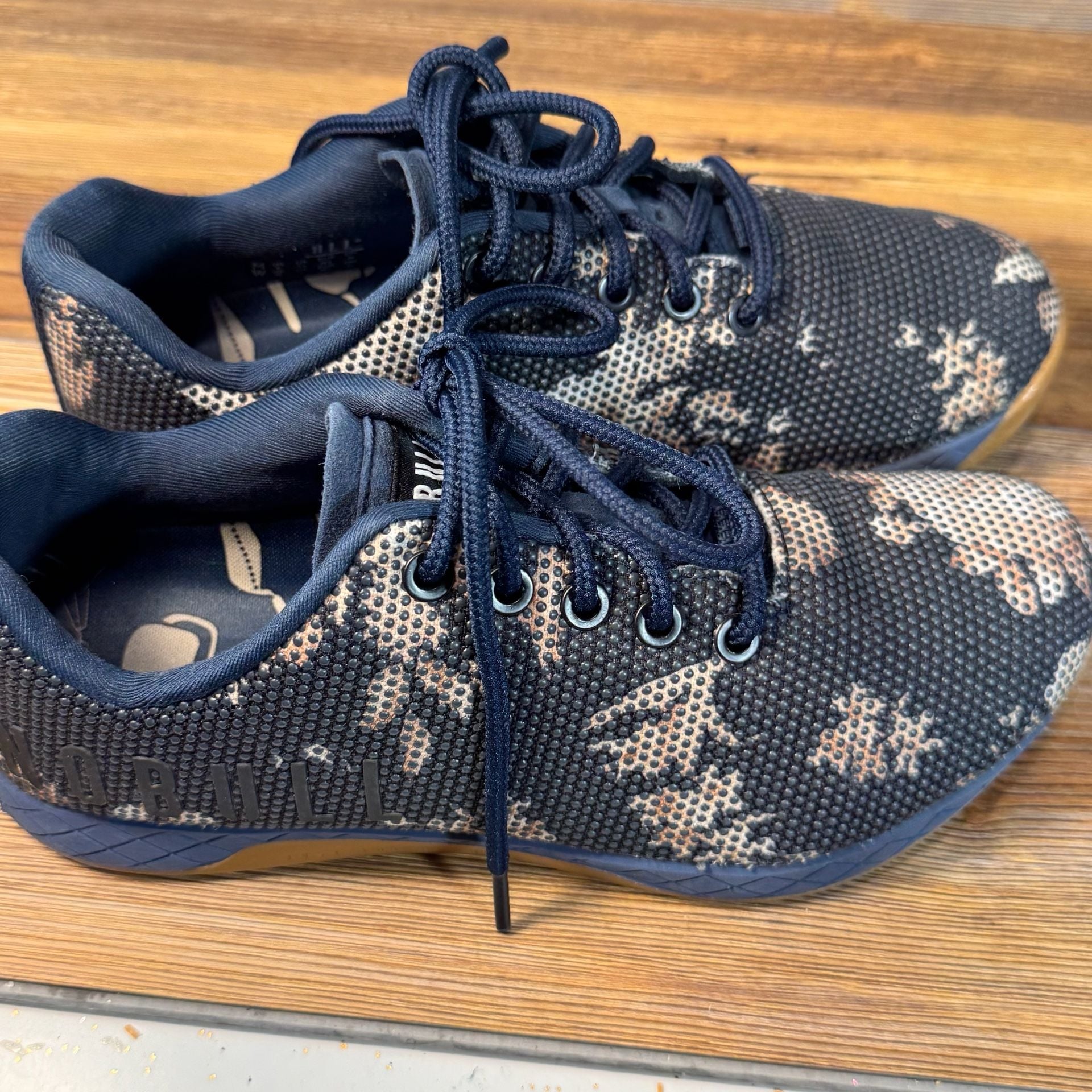 NOBULL Project Camo Trainer Shoes Navy Tan Gum Women’s 7.5 Men’s 6 CrossFit 7