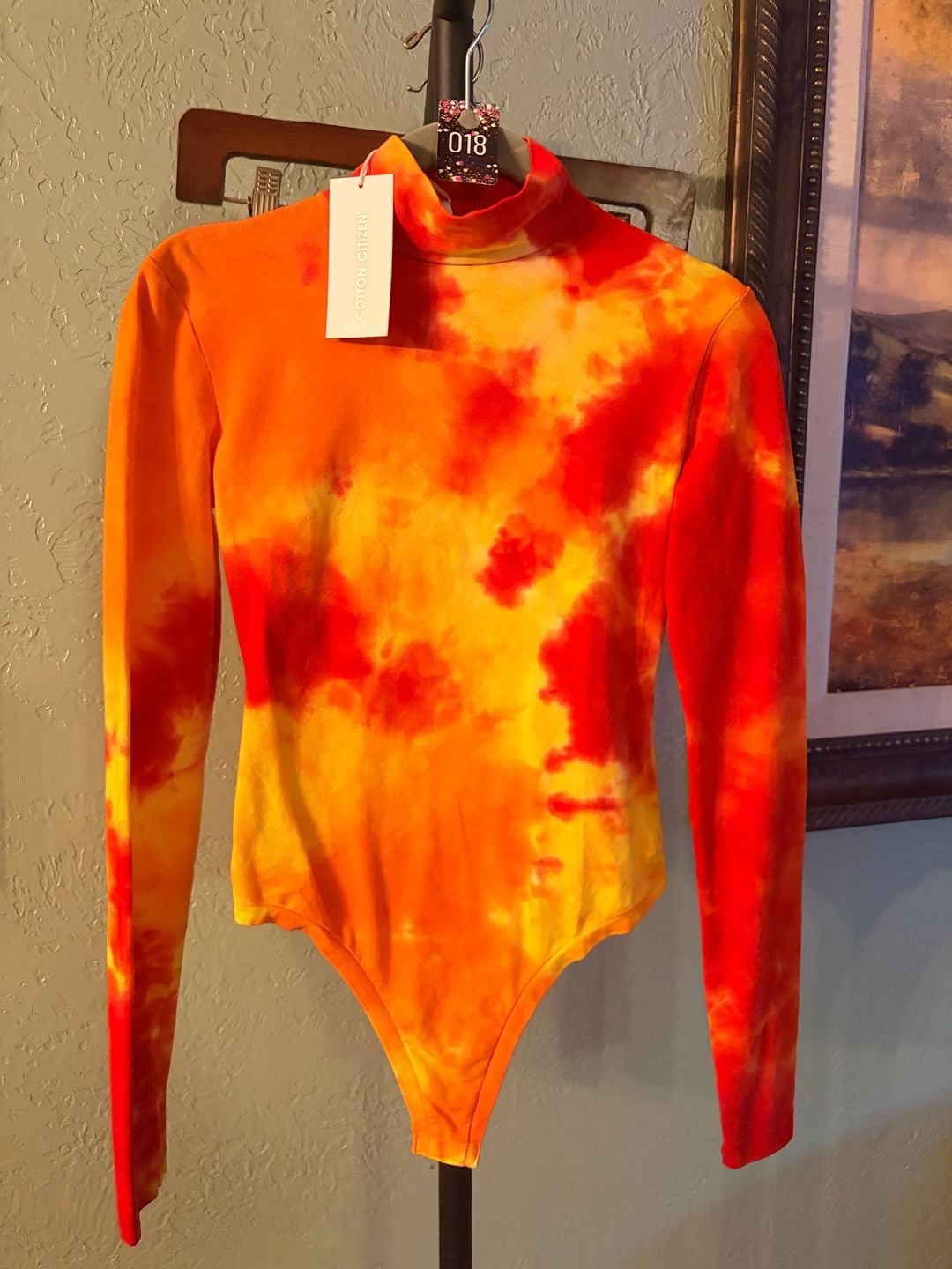 Cotton Citizen Long Sleeve Mock Neck Bodysuit Sunburst Tie Dye Size XS 2