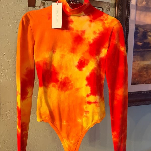 Cotton Citizen Long Sleeve Mock Neck Bodysuit Sunburst Tie Dye Size XS