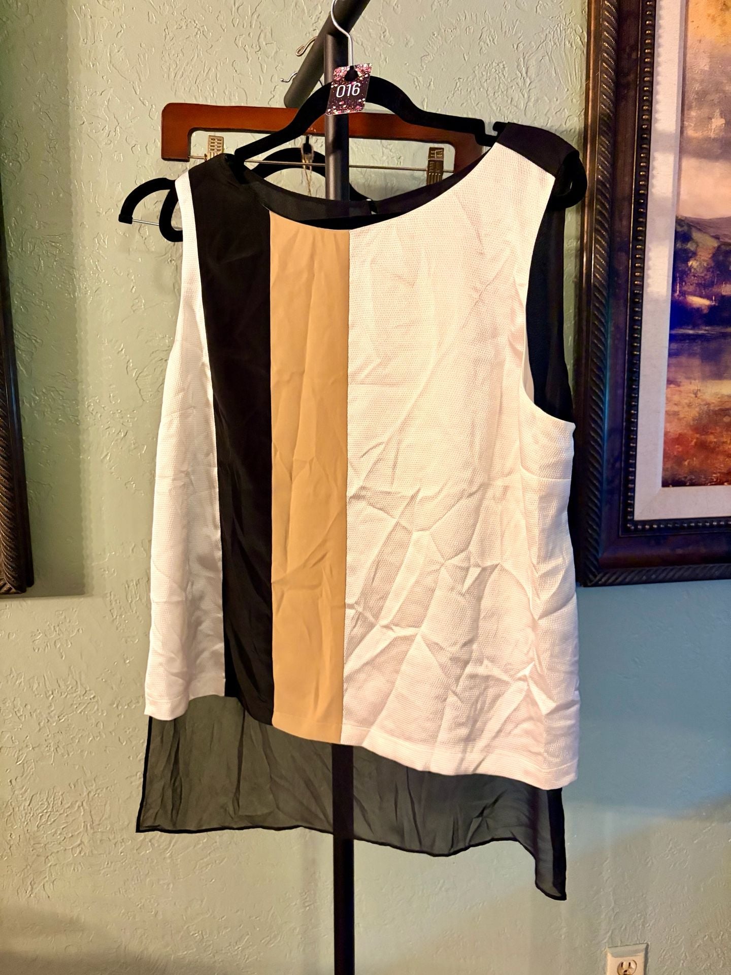 White House Black Market Color Block Asymmetric Sleeveless Tunic Top 2
