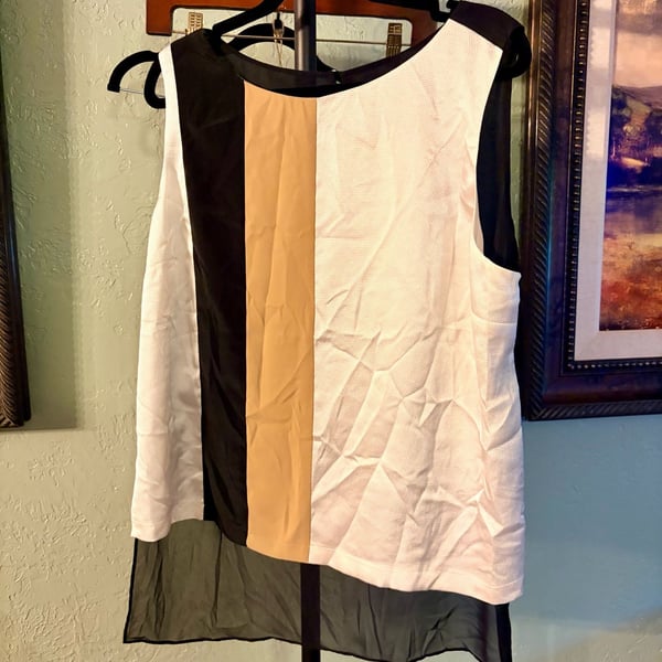 White House Black Market Color Block Asymmetric Sleeveless Tunic Top