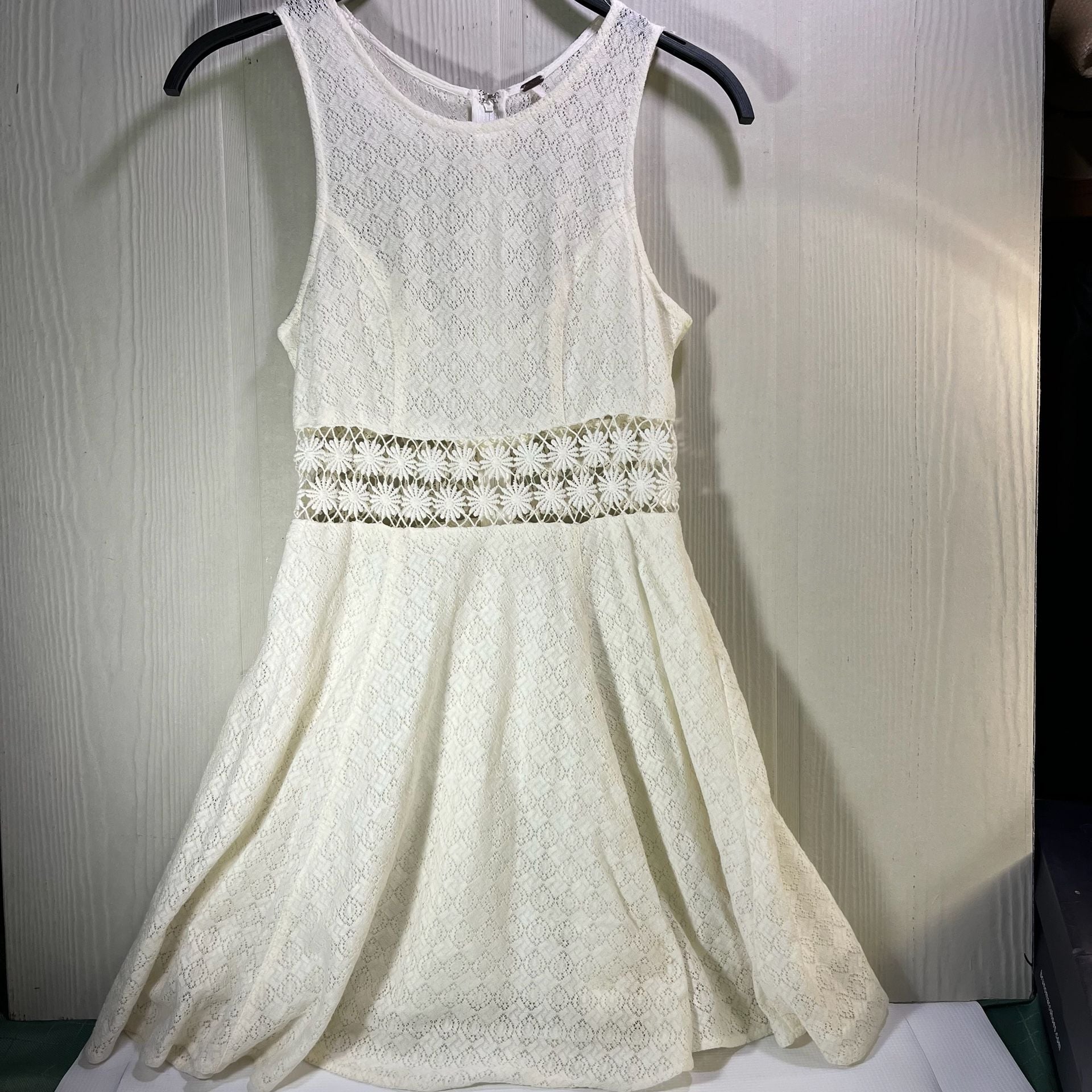 Free People Daisy Waist Fit 'n Flare Dress Sz 10 L Ivory 2