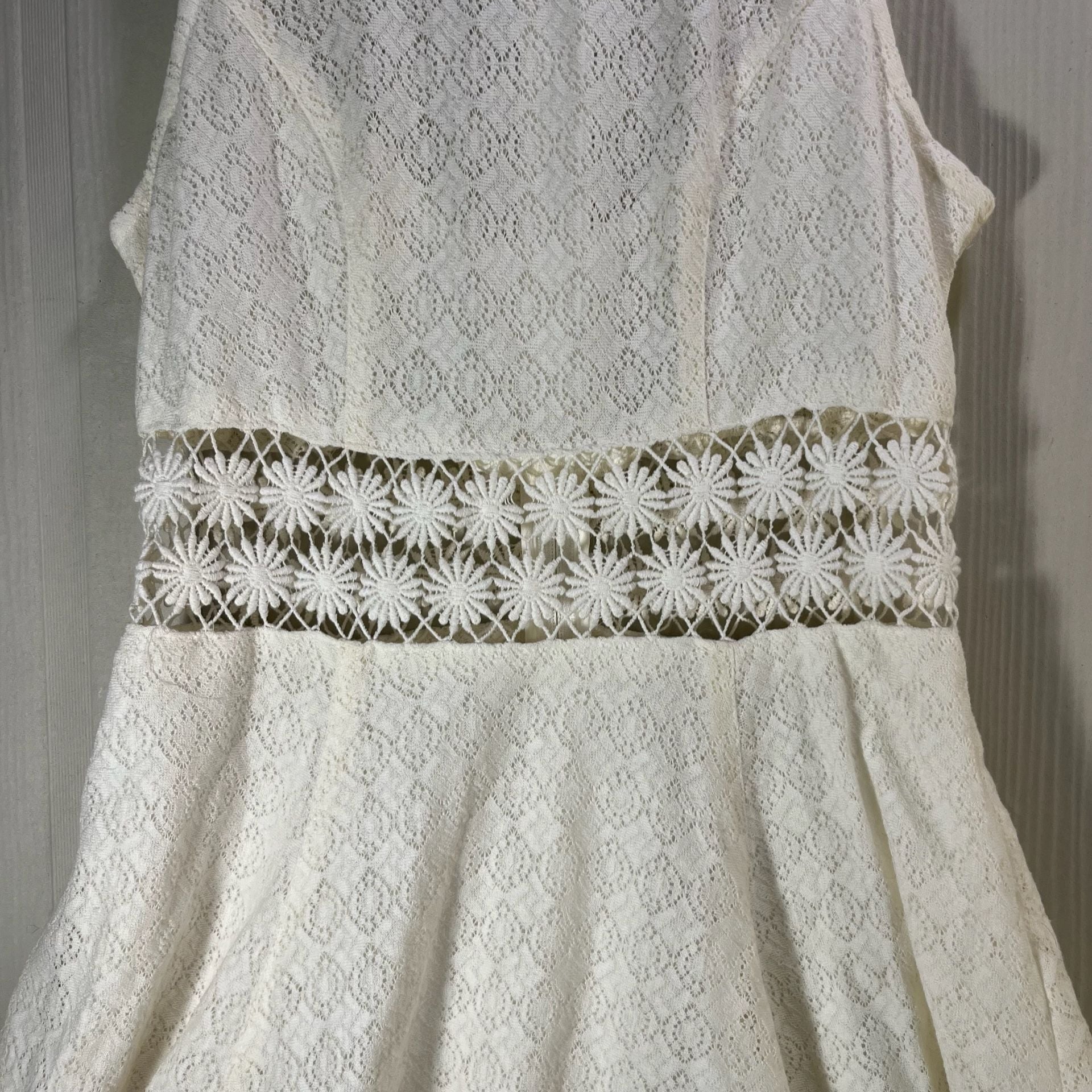 Free People Daisy Waist Fit 'n Flare Dress Sz 10 L Ivory 3