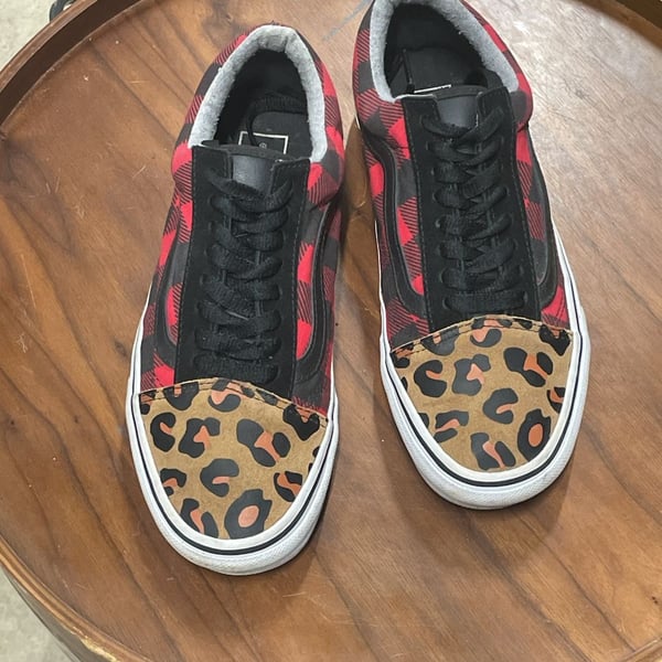 Vans Old Skool Buffalo Plaid Leopard Cheetah Print Sneakers