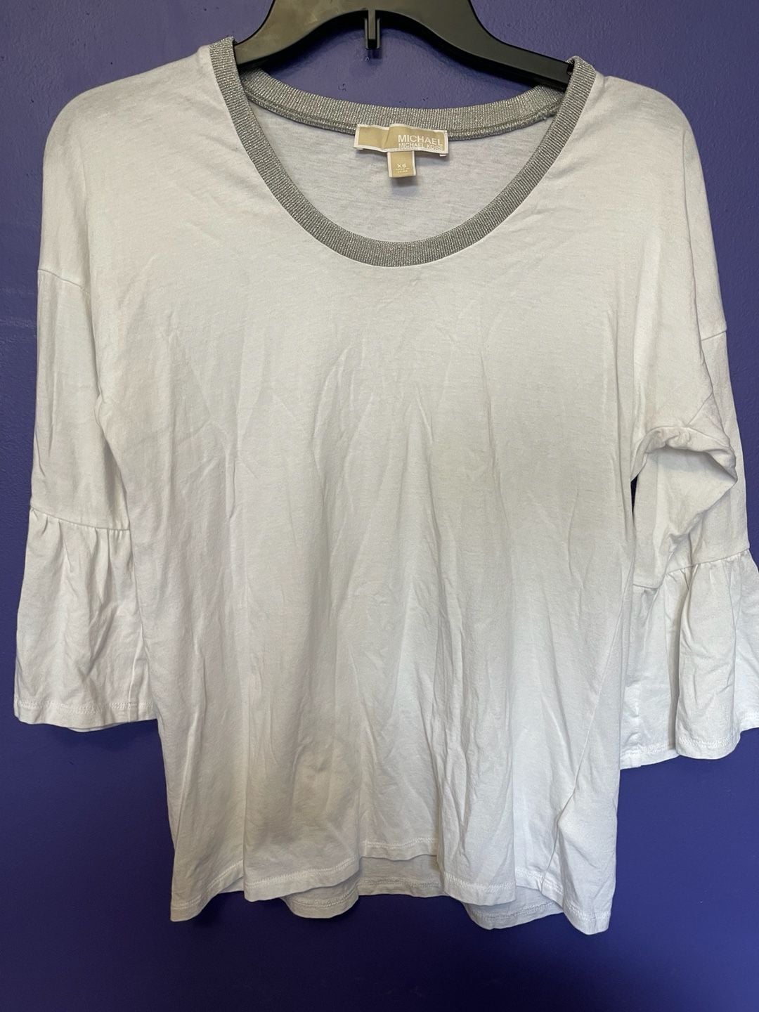 Michael Michael Kors White Long Sleeve Top With Silver Trim And Bell Sleeves 2