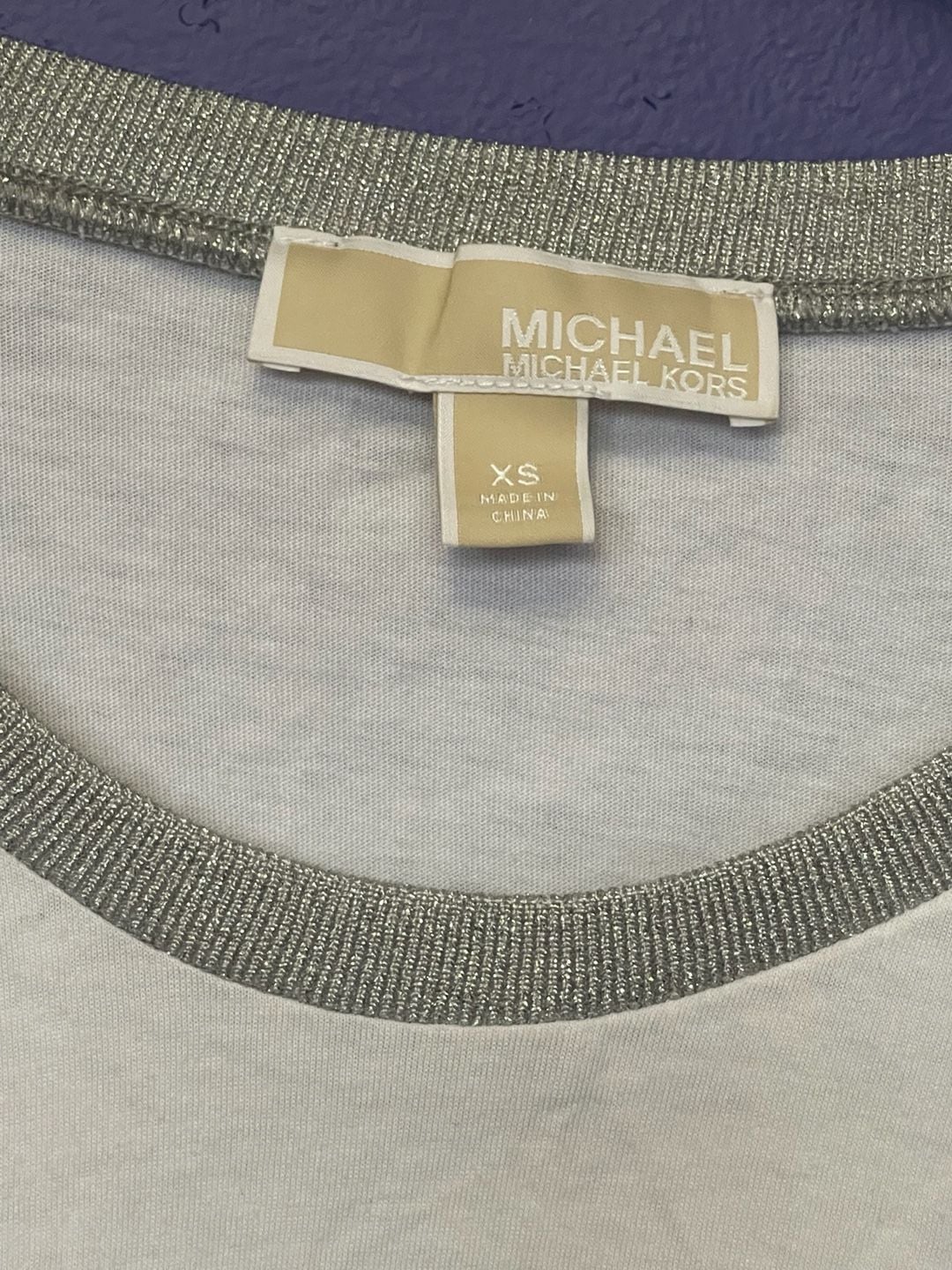 Michael Michael Kors White Long Sleeve Top With Silver Trim And Bell Sleeves 3