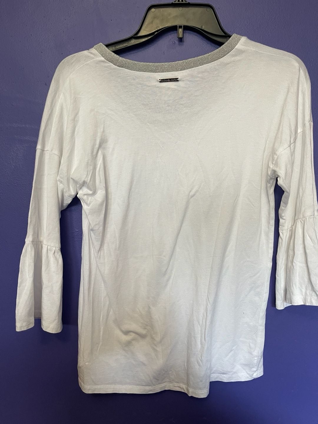 Michael Michael Kors White Long Sleeve Top With Silver Trim And Bell Sleeves 4