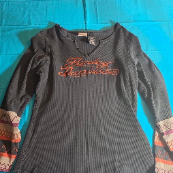 Harley-Davidson Women's Thermal Long Sleeve Henley Shirt Black Size XL