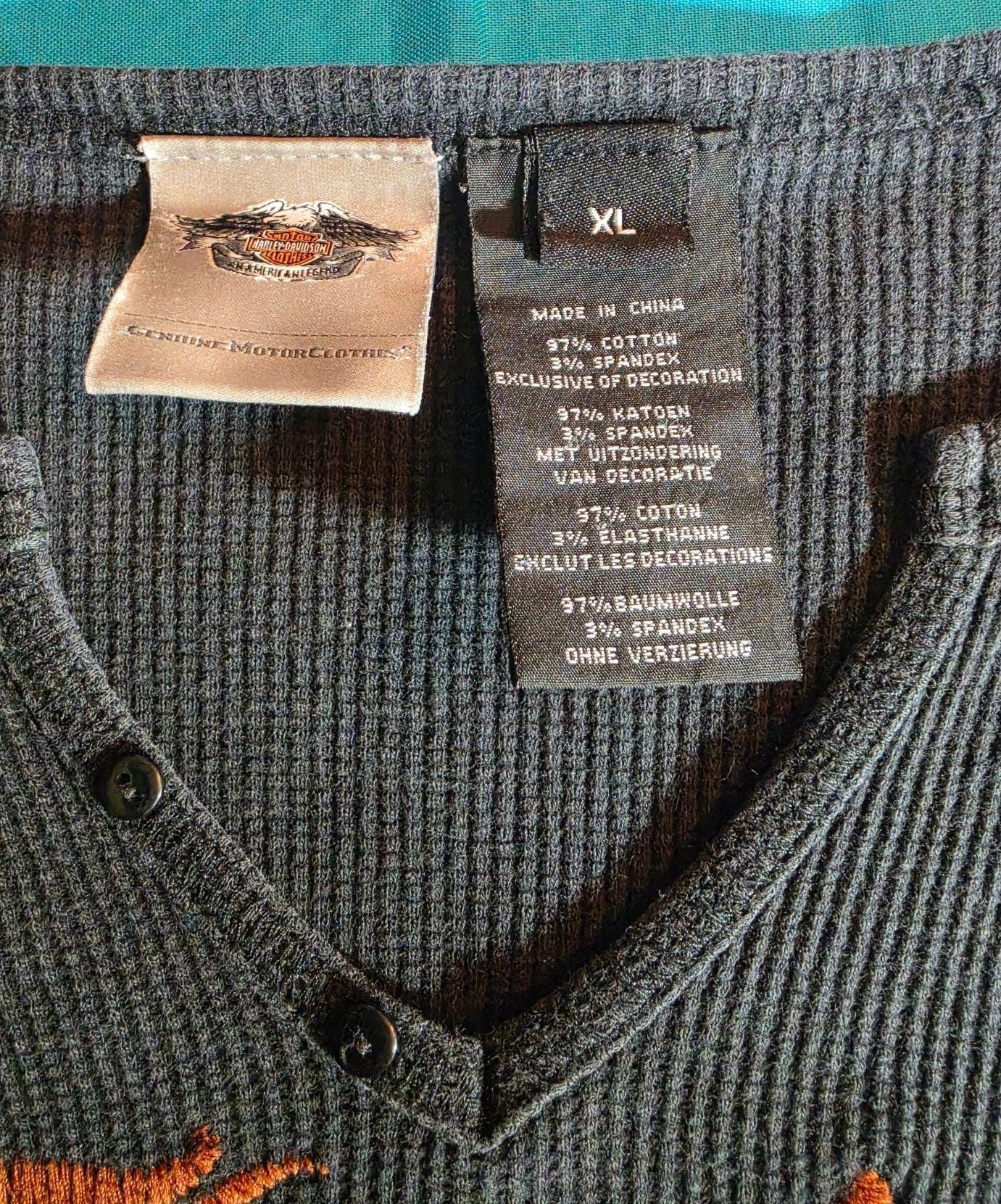 Harley-Davidson Women's Thermal Long Sleeve Henley Shirt Black Size XL 3