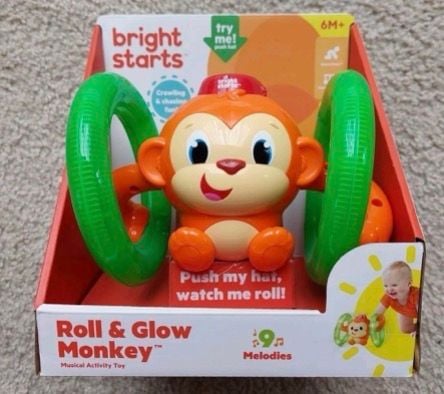 Bright Starts Roll & Glow Monkey Baby Toddler Toy w/ Lights & Melodies, NEW 1