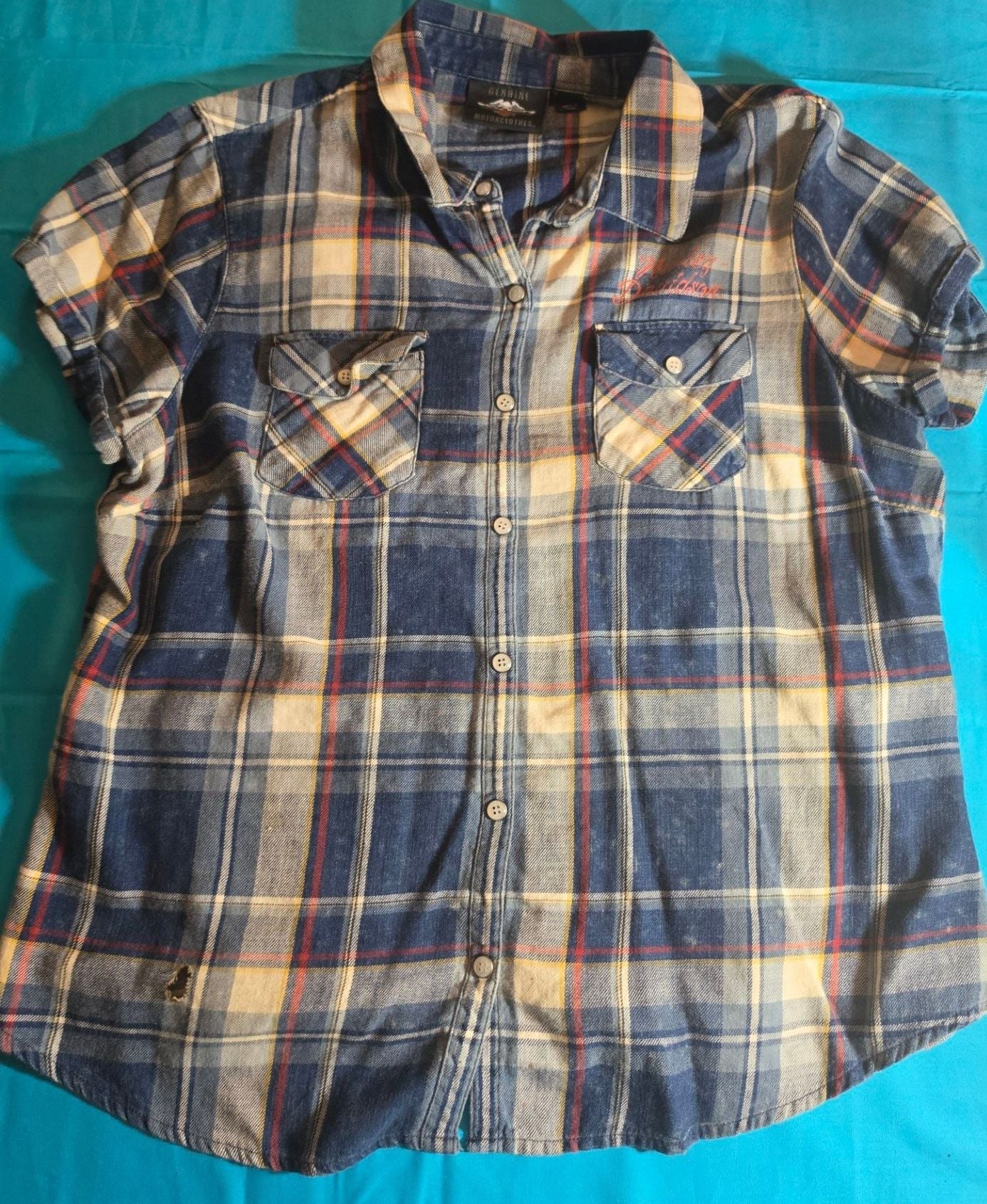 Harley-Davidson Genuine Motorclothes Plaid Short Sleeve Button-Up Shirt XL Blue 2