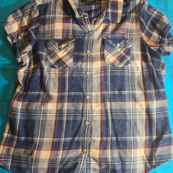 Harley-Davidson Genuine Motorclothes Plaid Short Sleeve Button-Up Shirt XL Blue