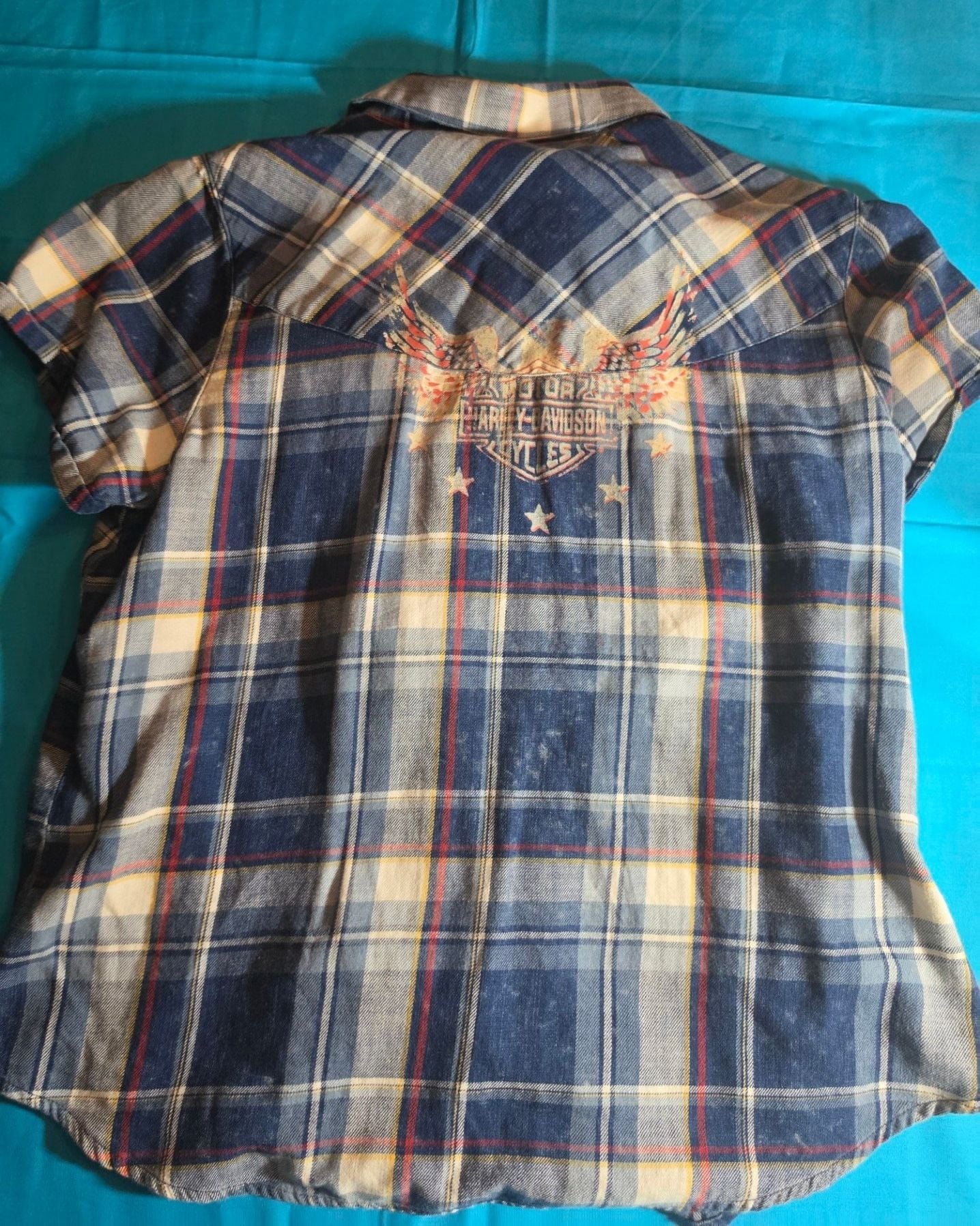 Harley-Davidson Genuine Motorclothes Plaid Short Sleeve Button-Up Shirt XL Blue 6