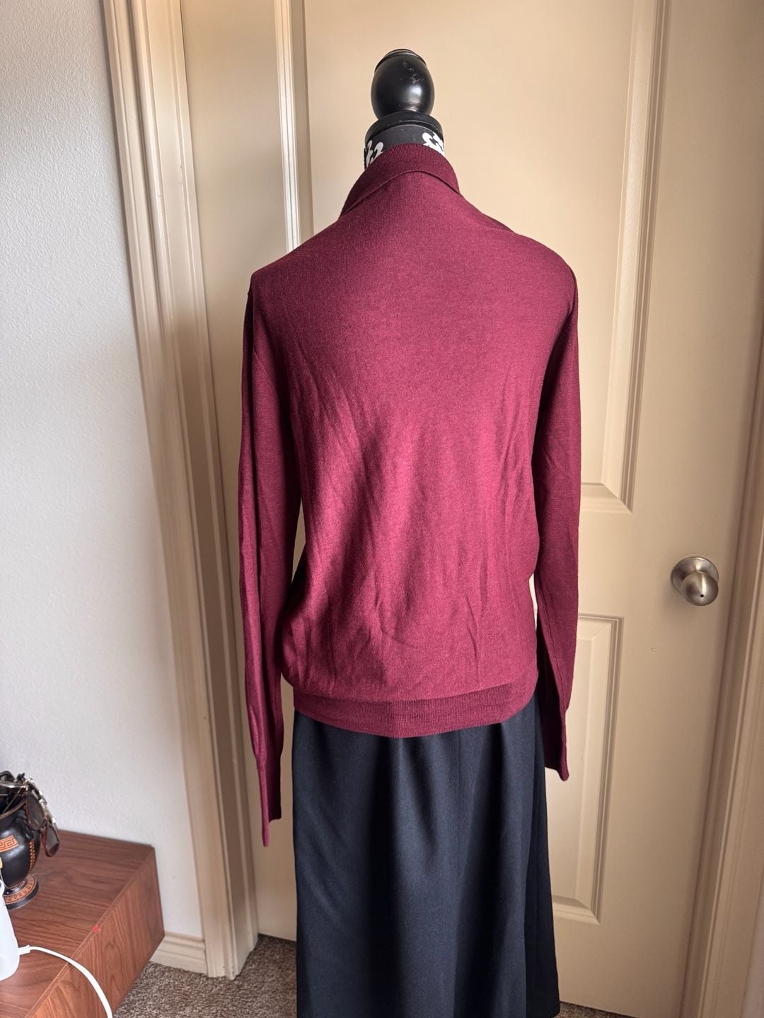 Jigsaw Women's Burgundy 100% Wool Long Sleeve Polo Sweater Size M 4