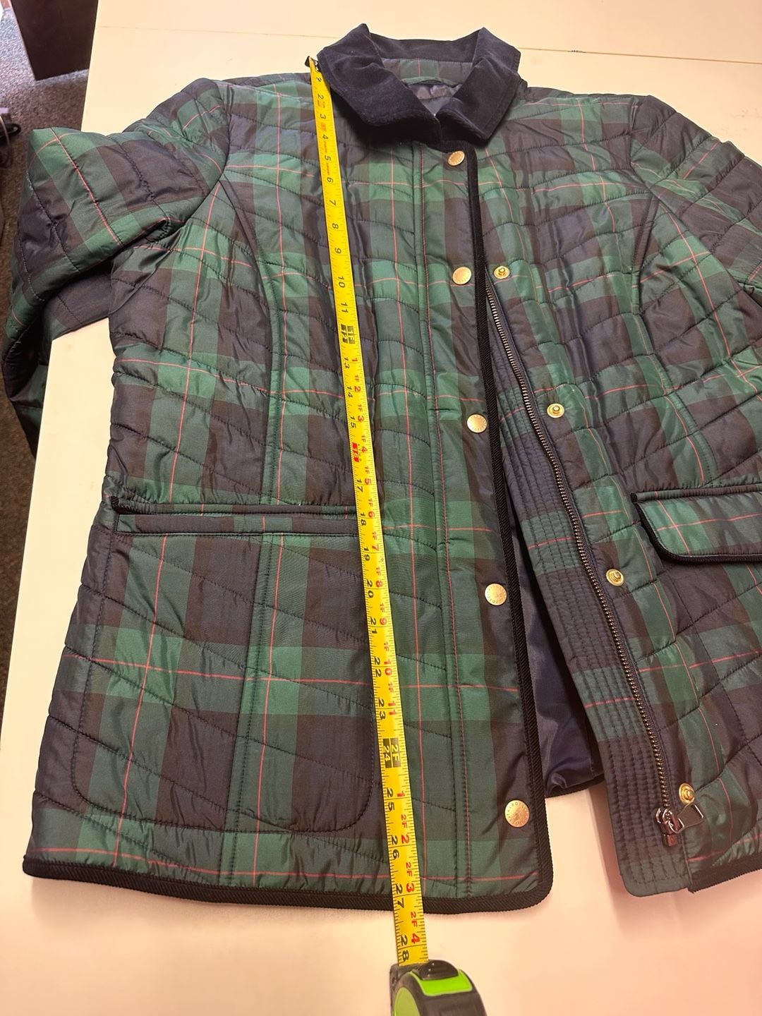 Talbots Quilted Black Watch Plaid Barn Jacket with Corduroy Collar 7