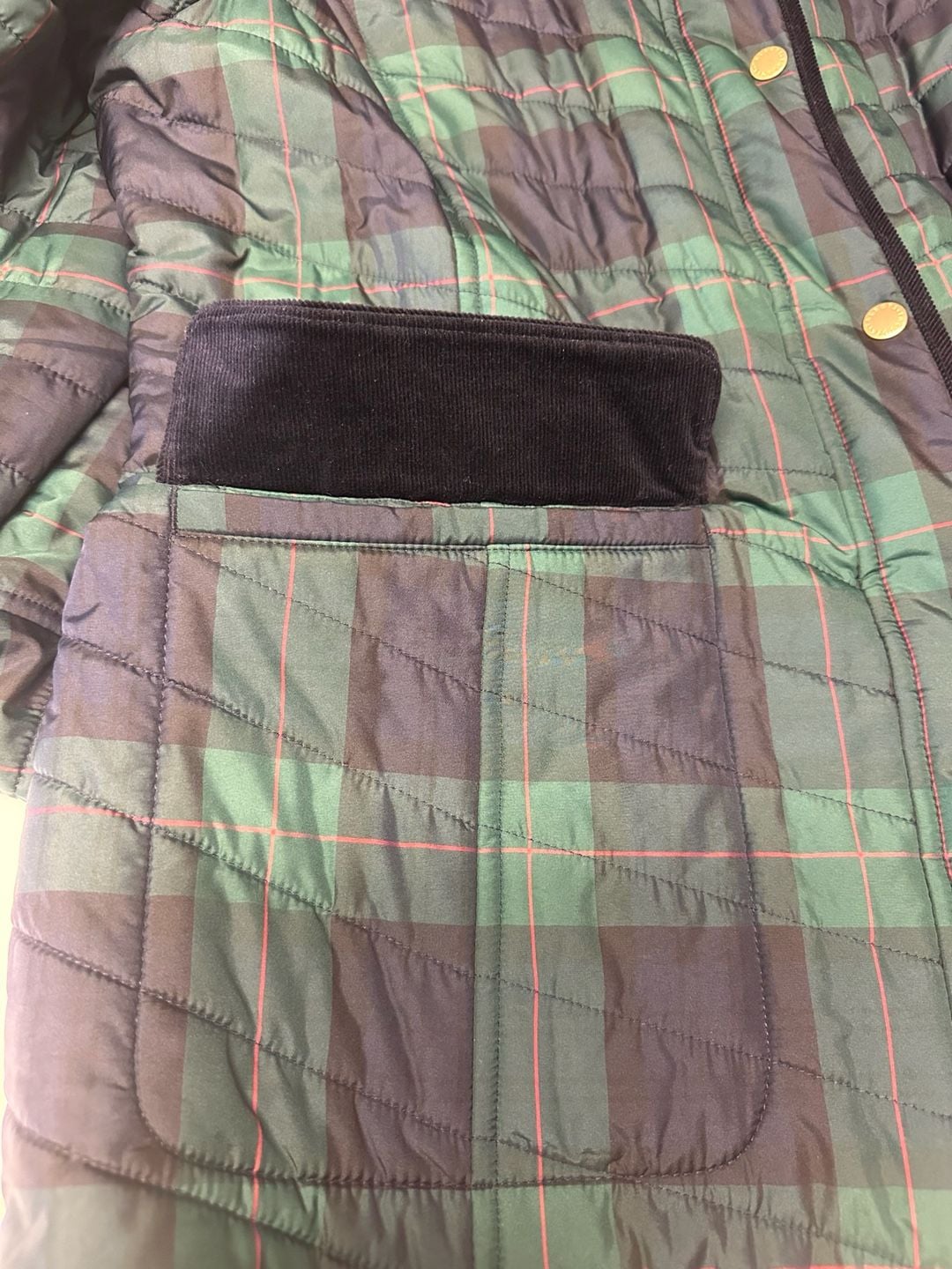 Talbots Quilted Black Watch Plaid Barn Jacket with Corduroy Collar 8