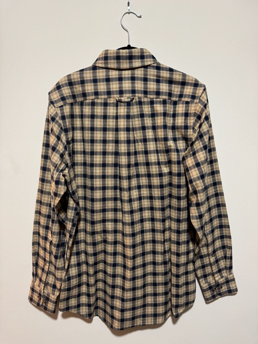 Lands’ End Men’s Flannel Shirt Small Navy Taupe Plaid 100% Cotton NWT 3