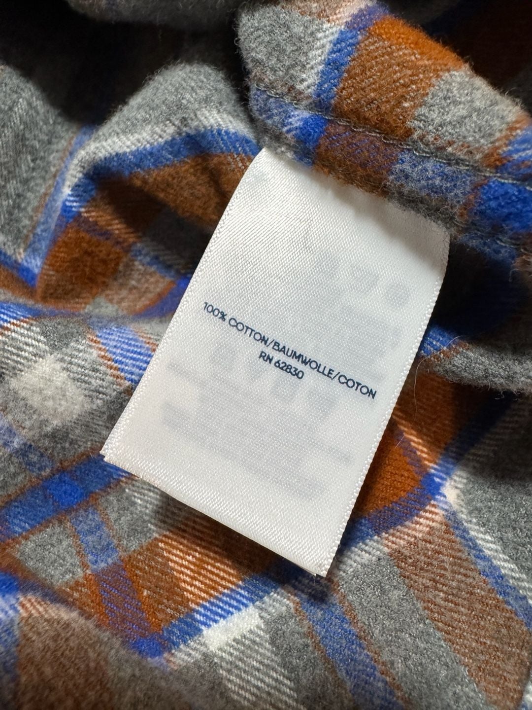 Lands’ End Men’s Flannel Shirt Small Gray Brown Blue Plaid 100% Cotton 6
