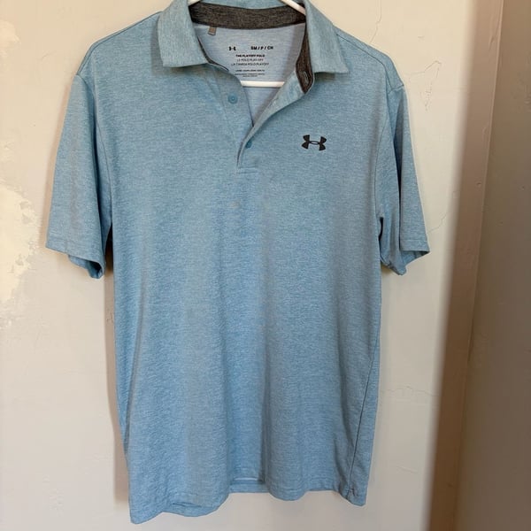 Under Armour The Playoff Polo Men's Small Blue Heather Golf Shirt Loose Fit