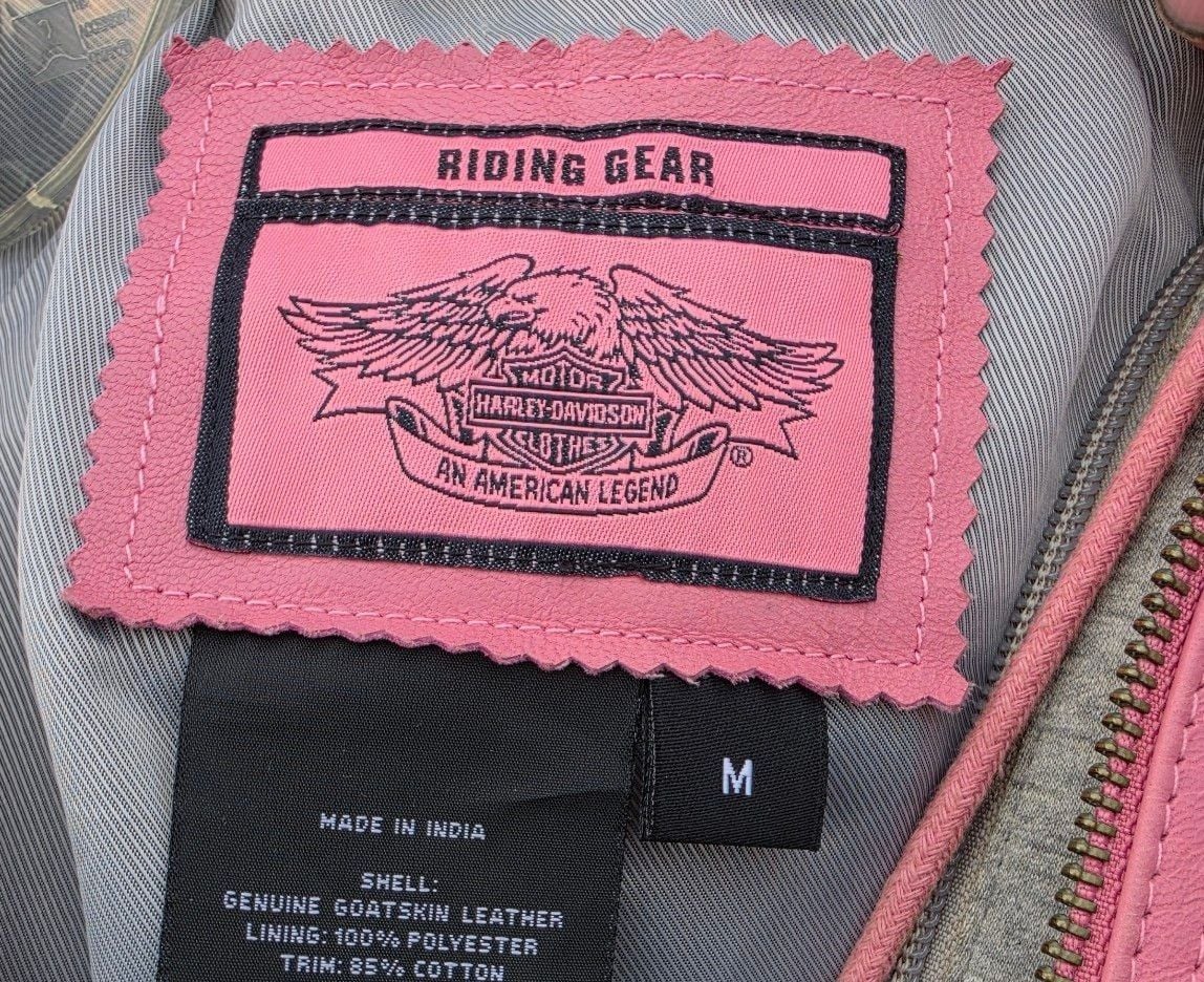 Harley-Davidson Pink Genuine Goatskin Leather Moto Biker Jacket with Hoodie 3
