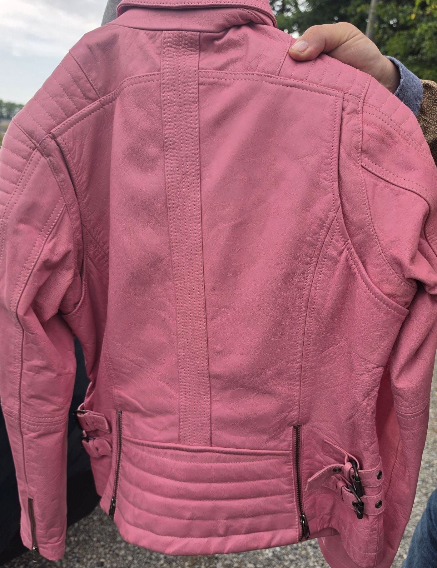 Harley-Davidson Pink Genuine Goatskin Leather Moto Biker Jacket with Hoodie 6