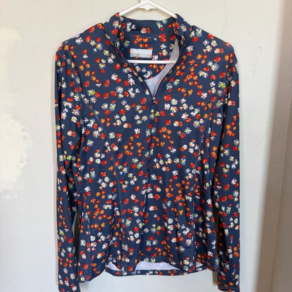 Callaway Weather Series Navy Blue Floral Long Sleeve 1/4 Zip Golf Top