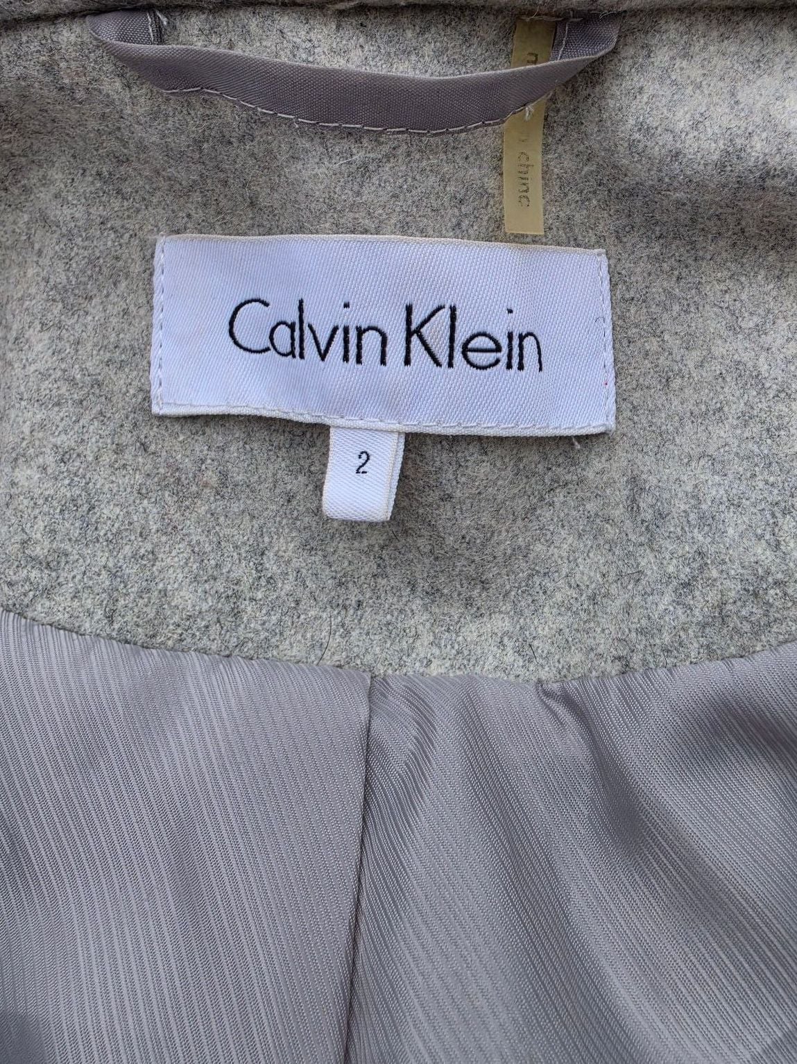 Calvin Klein Gray Wool Blend Belted Trench Coat Jacket Size 2 2