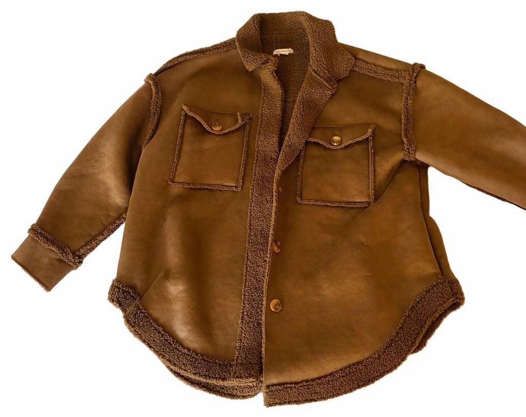Good American Faux Shearling Lined Suede Shacket 2