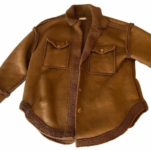 Good American Faux Shearling Lined Suede Shacket