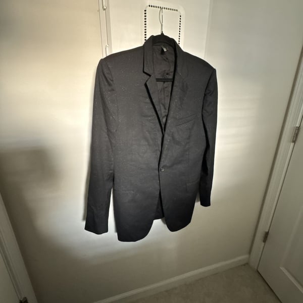 Dior Homme Runway Black Pinstripe Glitter Sparkle Wool Suit Set 