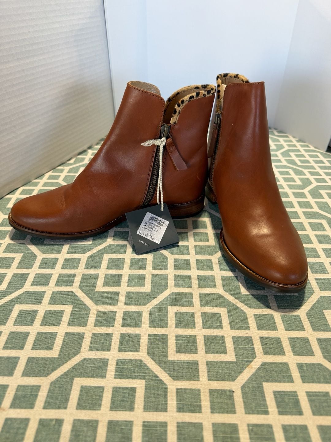 Joules V Westminster Dark Brown Leather Leopard Print Ankle Boots US 7 2