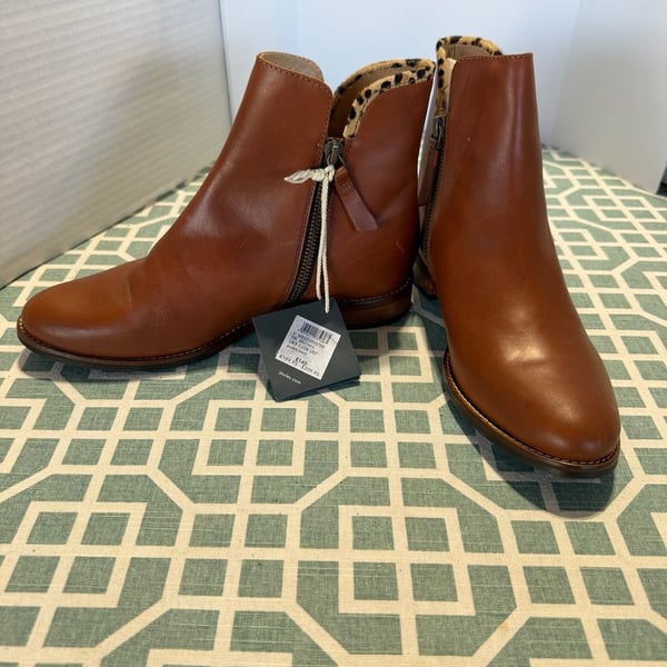 Joules V Westminster Dark Brown Leather Leopard Print Ankle Boots US 7
