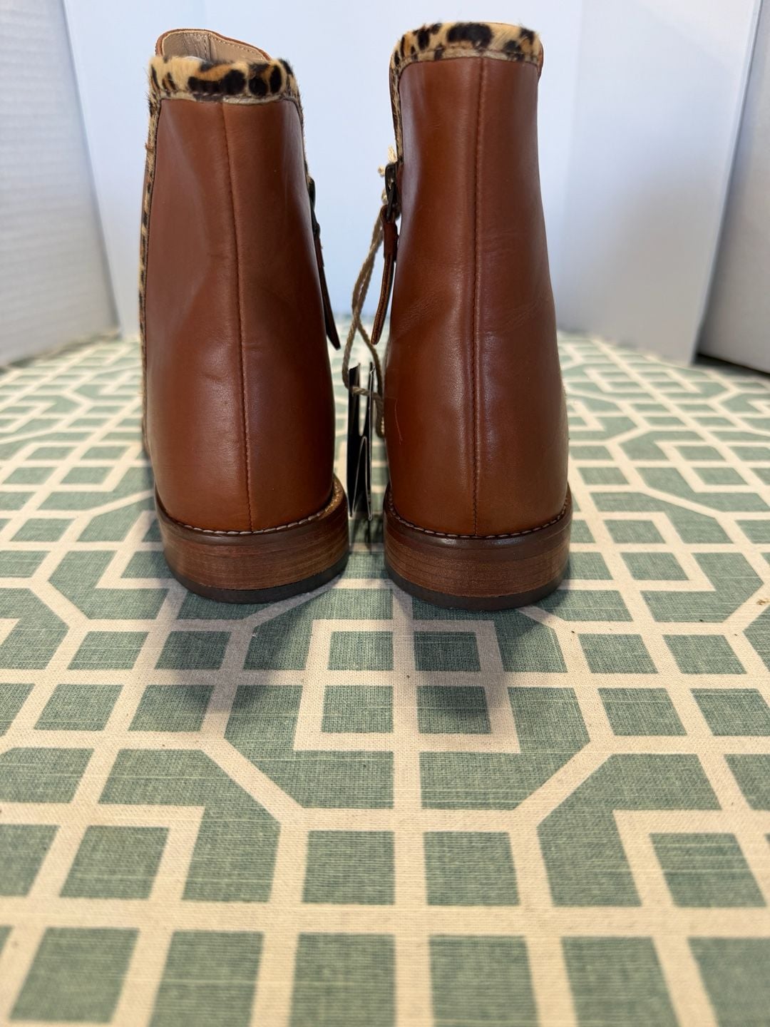 Joules V Westminster Dark Brown Leather Leopard Print Ankle Boots US 7 9