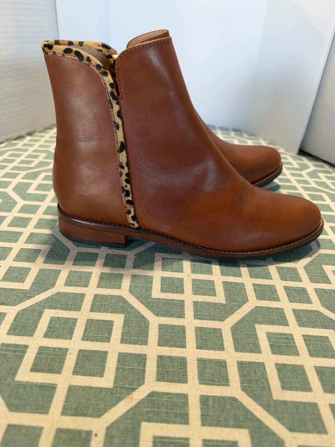 Joules V Westminster Dark Brown Leather Leopard Print Ankle Boots US 7 10