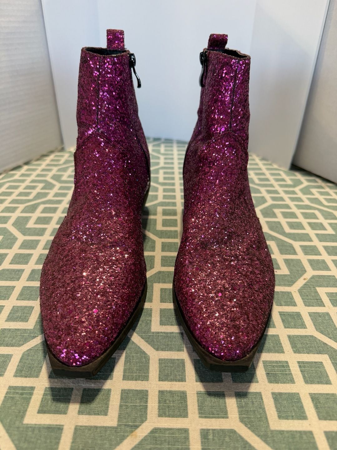 ASOS Hot Pink Glitter Ankle Boots Side Zip Pointed Toe Block Heel Size 7 2