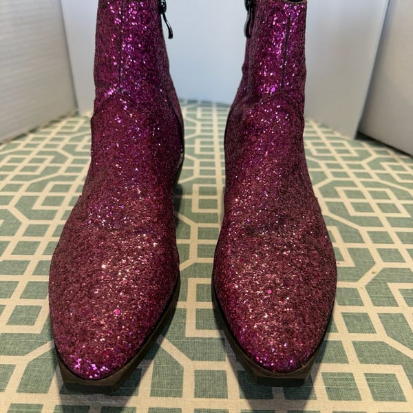 ASOS Hot Pink Glitter Ankle Boots Side Zip Pointed Toe Block Heel Size 7