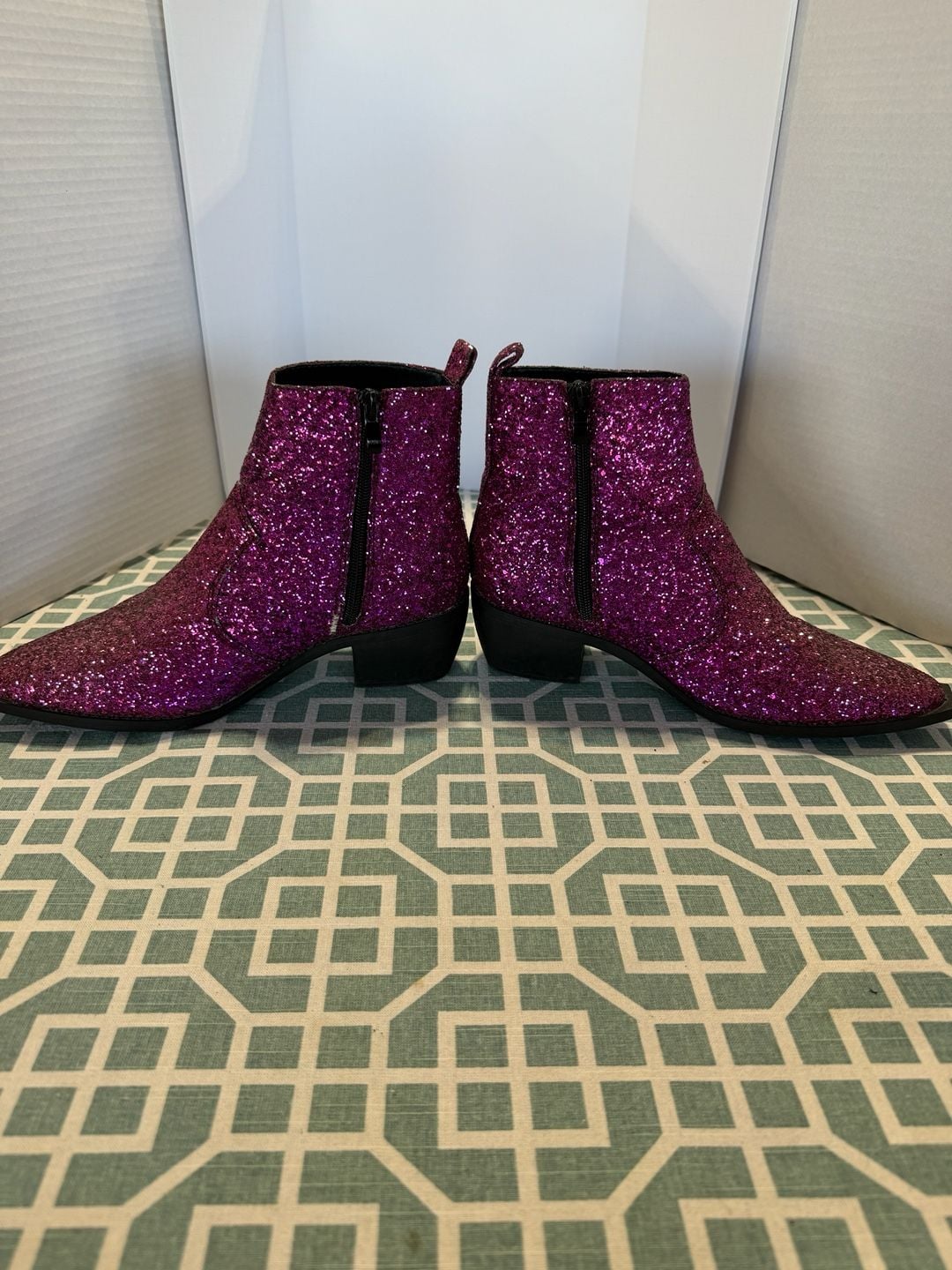ASOS Hot Pink Glitter Ankle Boots Side Zip Pointed Toe Block Heel Size 7 5