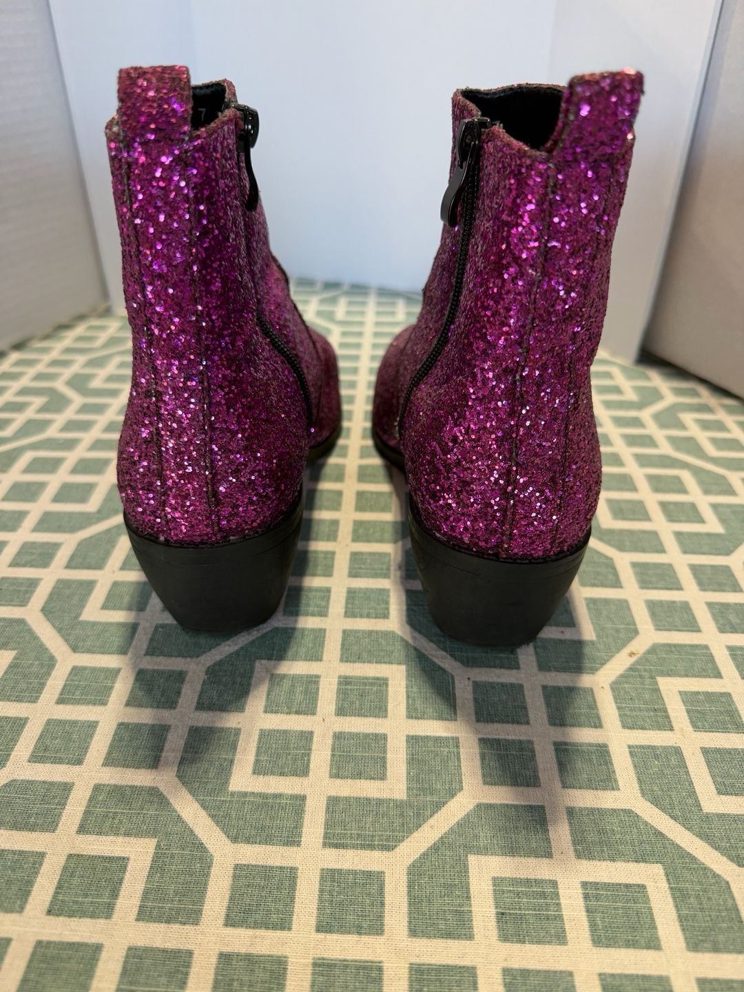 ASOS Hot Pink Glitter Ankle Boots Side Zip Pointed Toe Block Heel Size 7 6