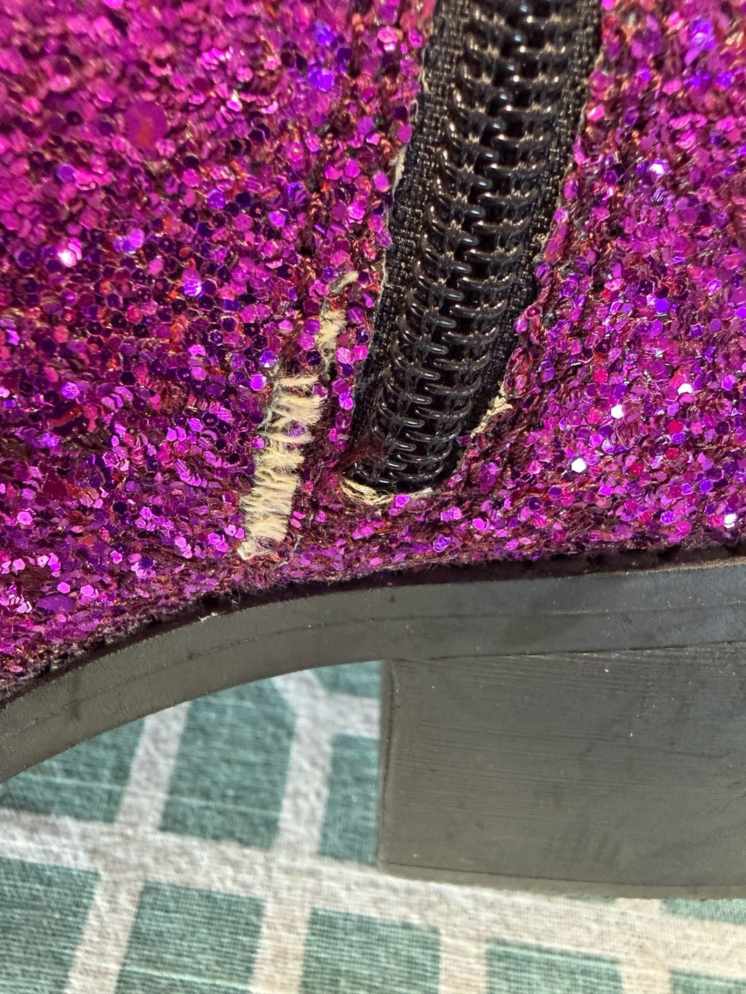 ASOS Hot Pink Glitter Ankle Boots Side Zip Pointed Toe Block Heel Size 7 10
