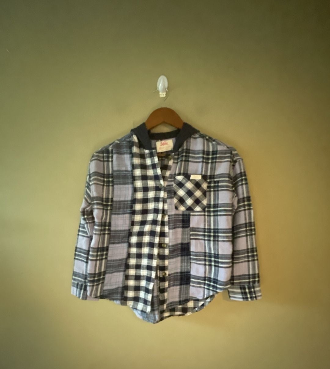 Justice Girls Purple Blue Plaid Mixed Print Hooded Flannel Button-Down Shirt Size M 10 2