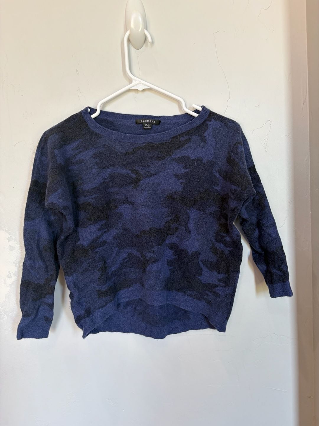 Acrobat Blue Black Camouflage Wool Blend Cashmere Sweater M/L 2