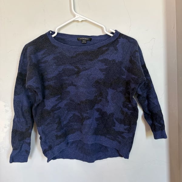 Acrobat Blue Black Camouflage Wool Blend Cashmere Sweater M/L